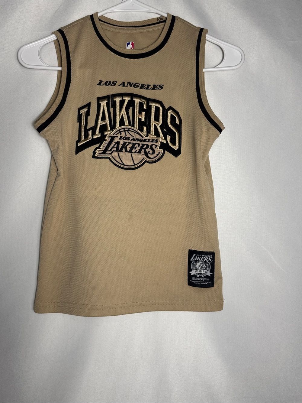 NBA Los Angeles Lakers Kids Sleeveless Jersey Tank - Tan with Black Trim Size 8